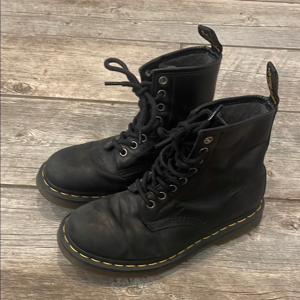 Dr. Martens Black Boots with Yellow Stitching